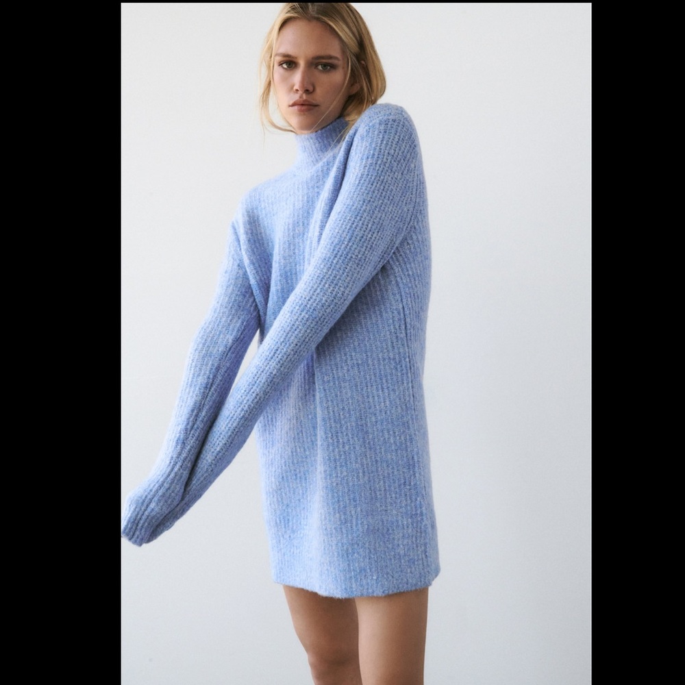 ZARA WOMAN NWT LIGHT BLUE KNIT HIGH NECK DRESS SIZE S 9874/002